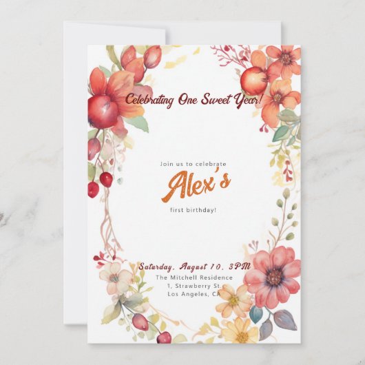 ハッピーファースト誕生日!1周年記念パーティー 招待状 (正面)