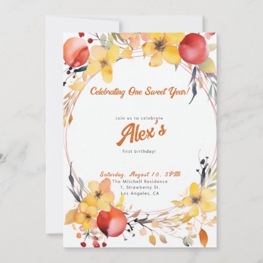 ハッピーファースト誕生日!1周年記念パーティー 招待状 (正面)