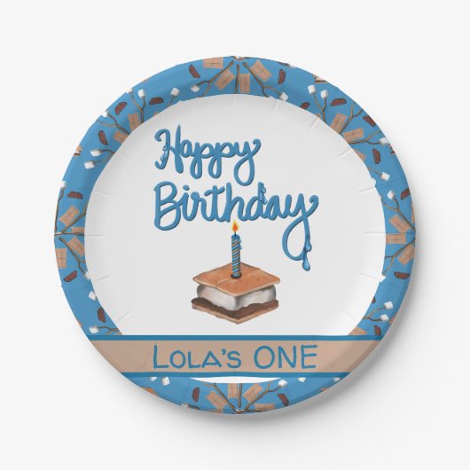 ハッピーファースト誕生日Sモア ペーパープレート (正面)