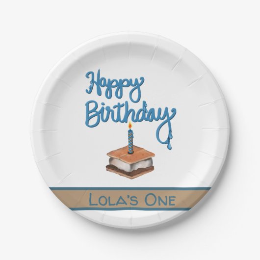 ハッピーファースト誕生日Sモア ペーパープレート (正面)