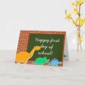 ハッピーファースト・デイ・オブ・スクールの漫画恐竜 カード (黄色い花)