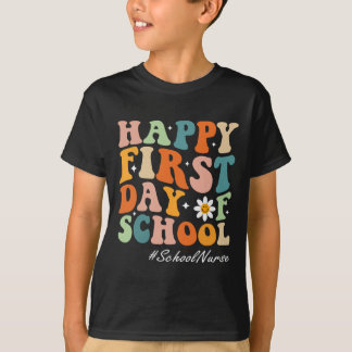 ハッピーファースト・デイ・オブ・スクールナースグルーヴィー・レトロ・バック Tシャツ