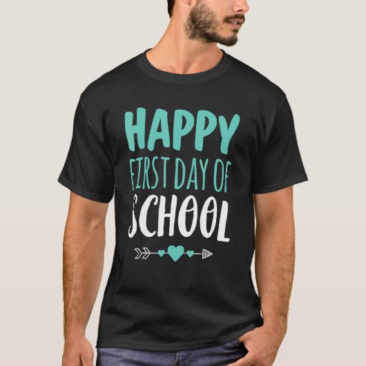 ハッピーファースト・デイ・オブ・スクール先生学生矢印 Tシャツ (正面)