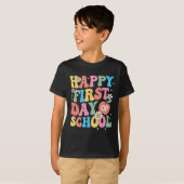ハッピーファースト・デイ・オブ・スクール先生少年少女たち戻る Tシャツ (正面フル)