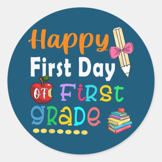 ハッピーファースト・デイ・オブ・スクール1年生先生 ラウンドシール (正面)
