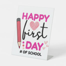 ハッピーファースト・デイ・オブ・スクール、かわいいハート 台座サイン