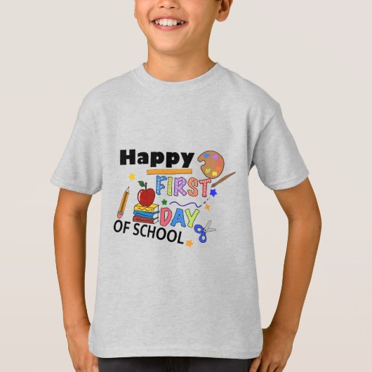 ハッピーファースト・デイ・オブ・スクール – かわいい新学期デ Tシャツ (正面)