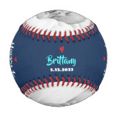 ハッピーファースト・デー、はっきりしたタイポグラフィ、アクア・ネイビー 野球ボール (裏面)