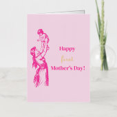 ハッピーファースト・マザーの日 – 女の子だ!ピンク 箔グリーティングカード (正面)