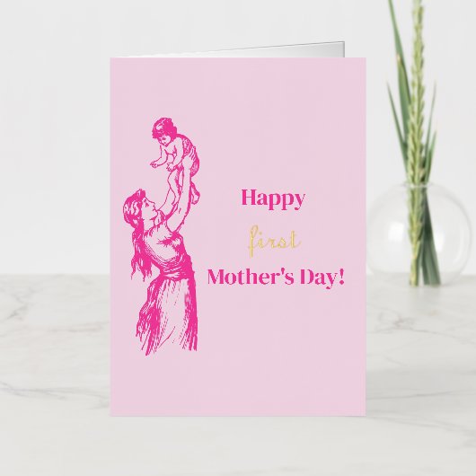ハッピーファースト・マザーの日 – 女の子だ！ピンク 箔グリーティングカード (正面)
