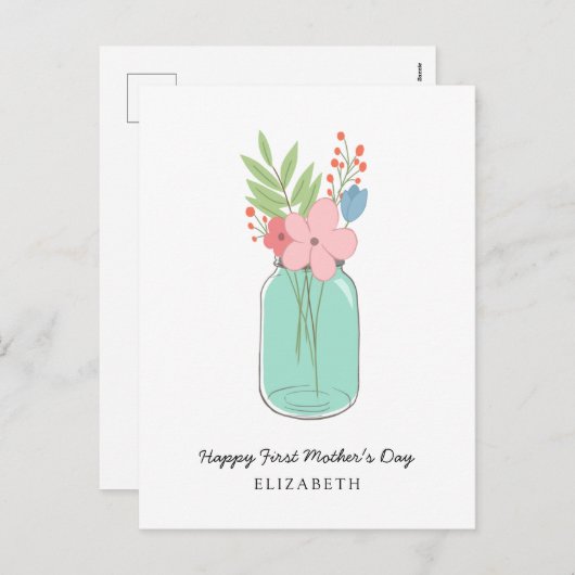 ハッピーファースト・マザー・デイ・メイソン・ジャー・フラワーズフローラ シーズンポストカード (正面/裏面)