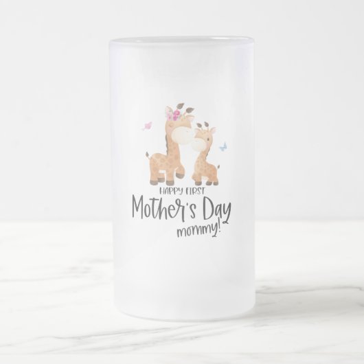 ハッピーファースト・マザー・デー🦒キリン+蝶 フロストグラスビールジョッキ (中央)