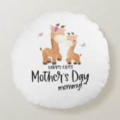ハッピーファースト・マザー・デー🦒キリン+蝶 ラウンドクッション (正面)