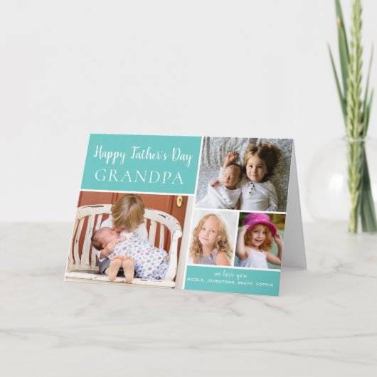 ハッピーファーズデイおじいちゃんフォトコラージアクアカード カード (正面)