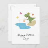 ハッピーファーズデイかわいい漫画の恐竜魚釣り シーズンポストカード (正面/裏面)