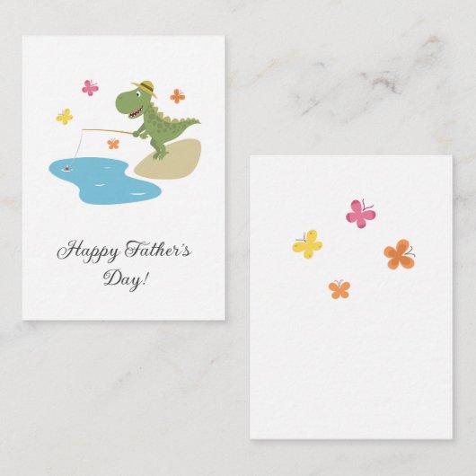 ハッピーファーズデイかわいい漫画の恐竜魚釣り ノートカード (正面/裏面)