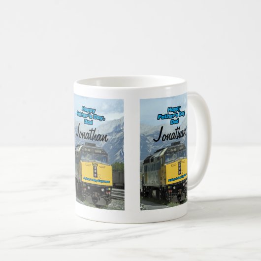 ハッピーファーズデイイエローレイルトレインエンジン コーヒーマグカップ (正面右)
