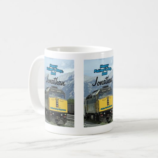 ハッピーファーズデイイエローレイルトレインエンジン コーヒーマグカップ (正面左)