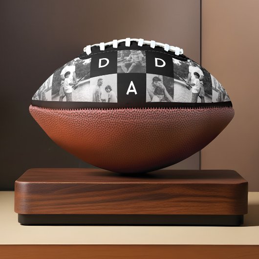 ハッピーファーズデイパパブラック&ホワイトフォトグリッド アメリカンフットボール