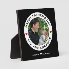 ハッピーファーズデイフォト文字ハートレッドホワイトバック フォトプラーク