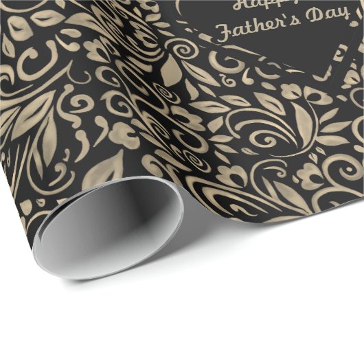 ハッピーファーズデイフローラブラック金ゴールドパターン ラッピングペーパー (ロールコーナー)