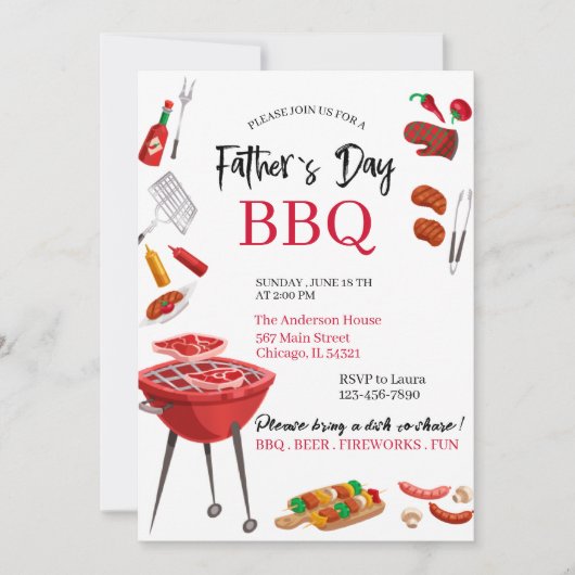 ハッピーファーズデイbbqウォーターカラー招待状 招待状 (正面)