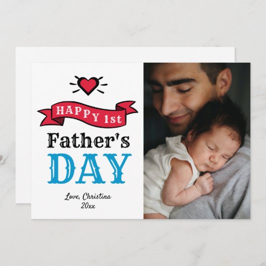 ハッピーファーズデーモダンタイポグラフィフォトカード (正面/裏面)