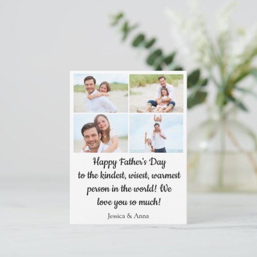 ハッピーファーズデー4写真コラージュのミニマリスト シーズンポストカード (スタンド正面)