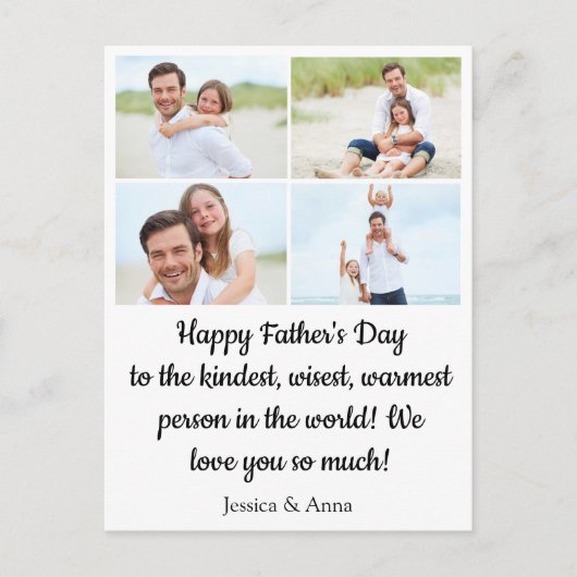ハッピーファーズデー4写真コラージュのミニマリスト シーズンポストカード (正面)