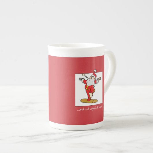 ハッピーフィットネスエクササイズクリスマスウィズサンタ ボーンチャイナマグカップ (正面右)