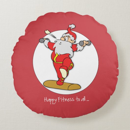 ハッピーフィットネスエクササイズクリスマスウィズサンタ ラウンドクッション (正面)