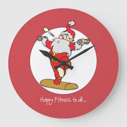 ハッピーフィットネスエクササイズクリスマスウィズサンタ ラージ壁時計 (正面)