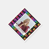 ハッピーフィフティーバースデー写真レインボーネオン スタンダードカクテルナプキン (角)