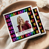 ハッピーフィフティーバースデー写真レインボーネオン スタンダードカクテルナプキン