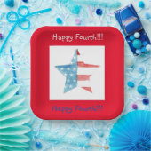 ハッピーフォークレッドスクエア（スター）紙プレート ペーパープレート (パーティー)