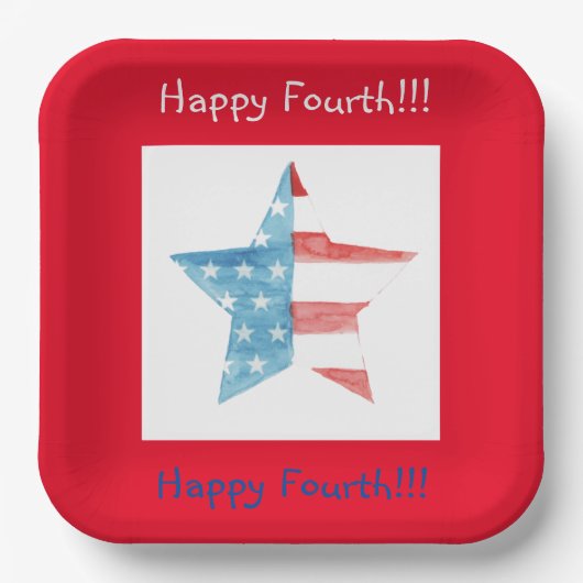 ハッピーフォークレッドスクエア（スター）紙プレート ペーパープレート (正面)
