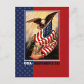 ハッピーフォースオブジュライ。ヴィンテージイーグルとアメリカ国旗 ポストカード (正面)