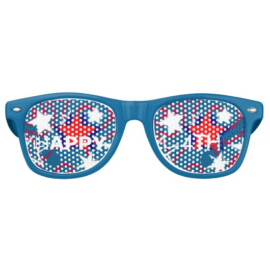 ハッピーフォースレッドホワイト&ブルースターズブルーアヴィエーターシェード レトロサングラス (正面)