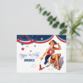 ハッピーフォース・オブ・ジュライ。ヴィンテージ・ピンナップ・デザインのポストカード ポストカード (スタンド正面)