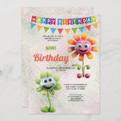 ハッピーフラワーズバースデーパーティーの招待状 招待状 (正面/裏面)