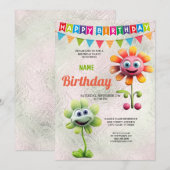 ハッピーフラワーズ誕生日パーティー招待状 招待状 (正面/裏面)