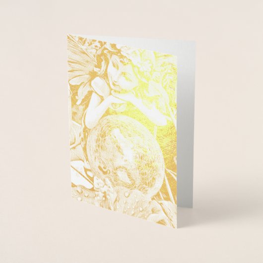 ハッピーフラワーフェアリー金ゴールドフォイルグリーティングカード 箔カード (正面)