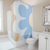 ハッピーフラワーレトロ60sヴィーブライトブルーパステル シャワーカーテン (インサイチュ)
