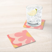 ハッピーフラワーレトロ60s赤面ピンクと黄色 スクエアペーパーコースター (インサイチュ)