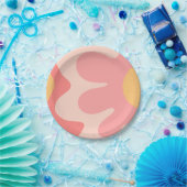 ハッピーフラワーレトロ60s赤面ピンクと黄色 ペーパープレート (パーティー)