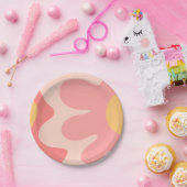 ハッピーフラワーレトロ60s赤面ピンクと黄色 ペーパープレート (パーティー)