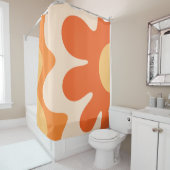 ハッピーフラワーレトロ60s 70sビベオレンジ シャワーカーテン (インサイチュ)