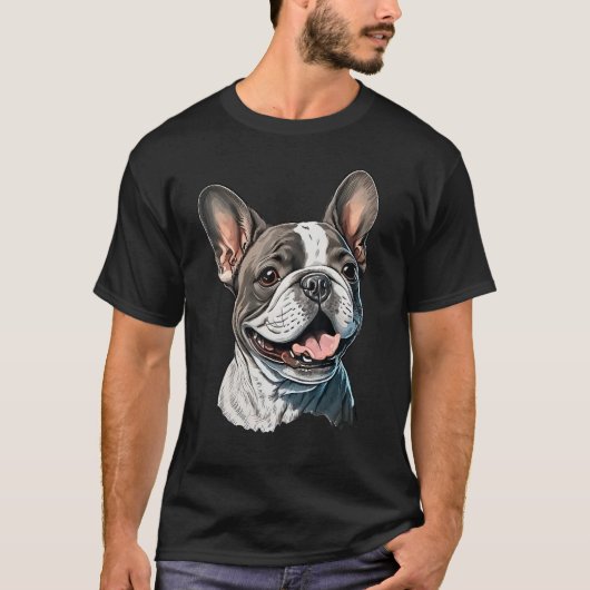 ハッピーフランスのブルドッグが犬に夢中 Tシャツ (正面)