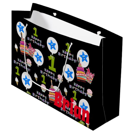 ハッピーフリスト誕生日抱き枕#1ブラック ラージペーパーバッグ (正面アングル)