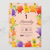 ハッピーフルーツテーマの誕生日 招待状 (正面/裏面)